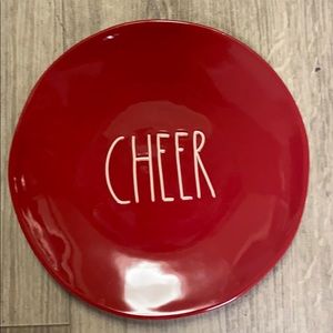 4 large red Rae Dunn plates